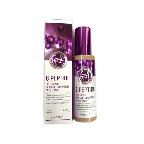 до 12.25 Тональная осова с компексом пептидов enough 8 peptide full cover perfect foundation 100мл