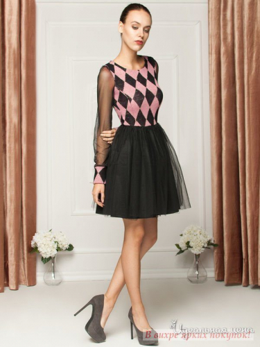 Платье IVONNE FASHION ROMTL, розовый, черный (XS)