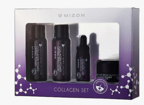1850рMIZON Collagen miniature SET Набор: Эмульсия для лица, Тонер для лица, Сыворотка для лица, Крем для  40мл/40мл/15мл/9.3мл