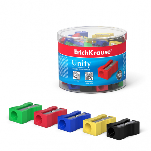 Пластиковая точилка ErichKrause® Unity, цвет корпуса ассорти (в тубусе по 55 шт.)