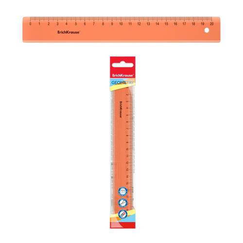 Линейка пластиковая  ErichKrause® Neon, 20 см, оранжевый, в флоупаке