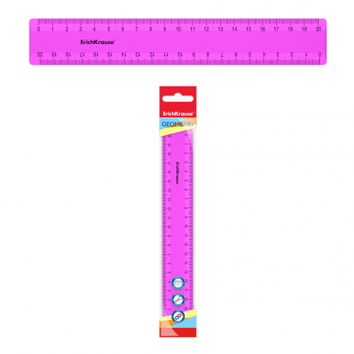 Линейка пластиковая  ErichKrause® Neon Solid, 20 см, розовый, в флоупаке