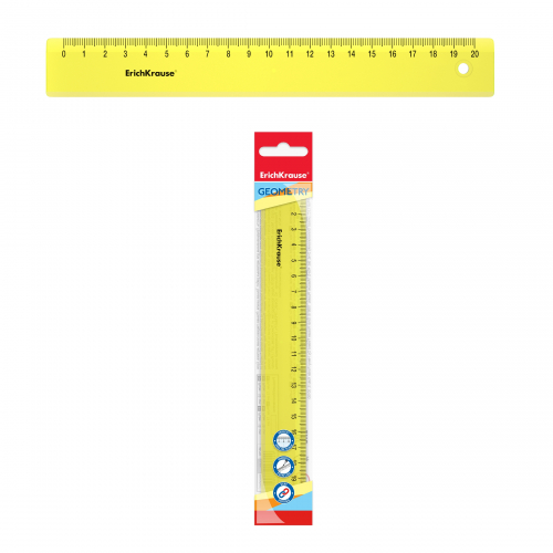 Линейка пластиковая  ErichKrause® Neon, 20 см, желтый, в флоупаке