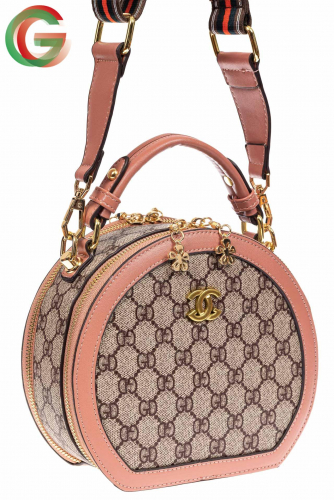 Женская круглая сумка из эко-кожи, цвет розовый