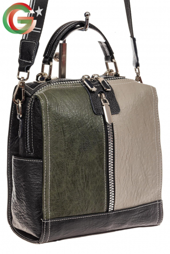 Женская сумка-рюкзак из искусственной кожи, цвет комбинированный (черный, зеленый, серый)