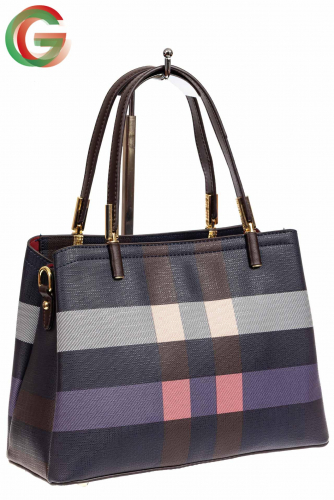 Классическая сумка тоут-шоппер из эко-кожи, цвет синий с коричневым
