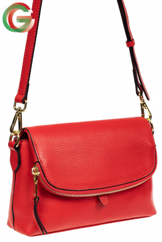 Кожаная сумка с клапаном-карманом, цвет красный