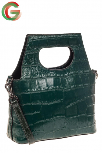 Небольшая кожаная женская сумка под документы, цвет зеленый