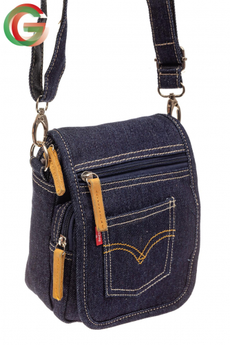 Маленькая мужская сумка через плечо из джинсы, цвет синий