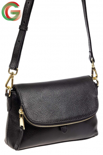 Кожаная сумка с клапаном-карманом, цвет черный