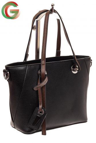Небольшая сумка-шоппер из натуральной кожи, цвет черный