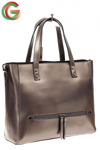 Женская сумка-тоут из натуральной кожи, цвет бронза