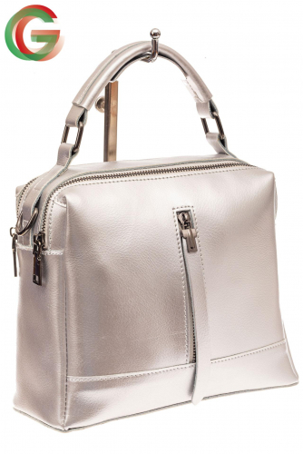 Женская сумка кросс-боди из натуральной кожи, цвет серебро