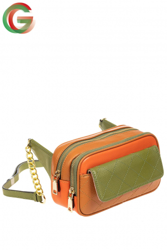 Маленькая кожаная сумка кросс-боди, цвет оранжевый с зеленым