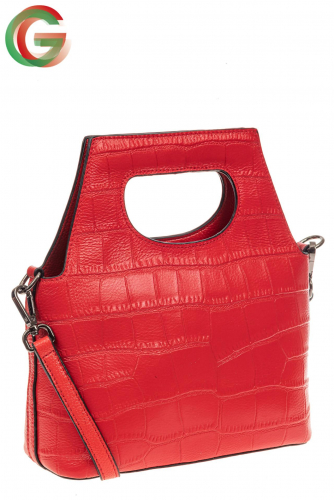 Небольшая кожаная женская сумка под документы, цвет красный