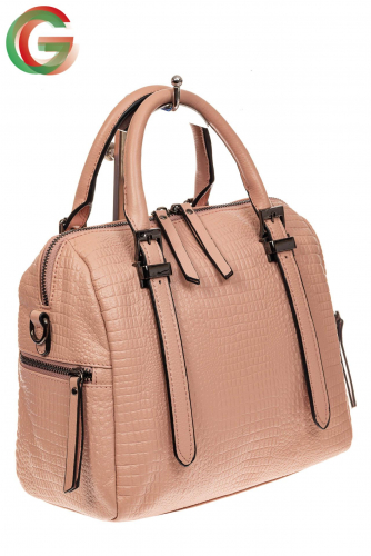 Женская сумка из натуральной кожи с тиснением, цвет розовый