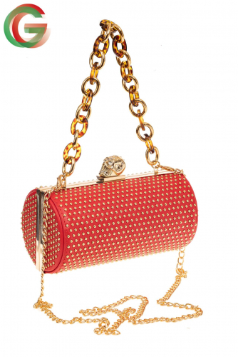 Каркасная сумка с фермуаром в форме цилиндра, цвет красный