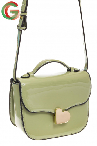 Оливковая лаковая сумка с замком-сердечко 6239