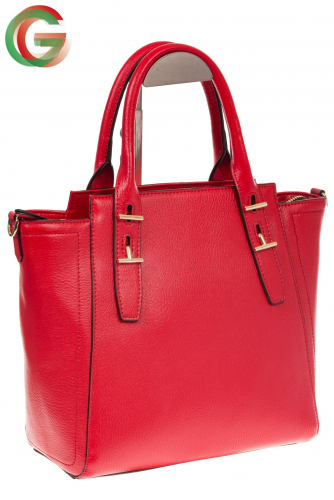 Красная сумка-трапеция из натуральной кожи 317
