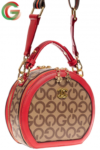 Женская круглая сумка из эко-кожи, цвет красный