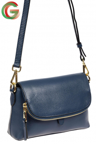 Кожаная сумка с клапаном-карманом, цвет синий