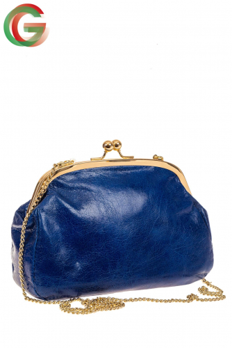 Небольшая вечерняя сумочка с фермуаром, цвет синий