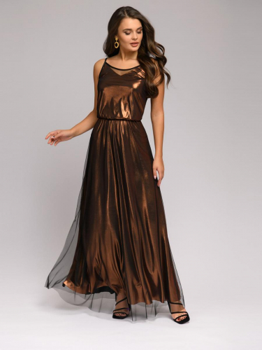 Платье с бронзовым напылением длины макси без рукавов