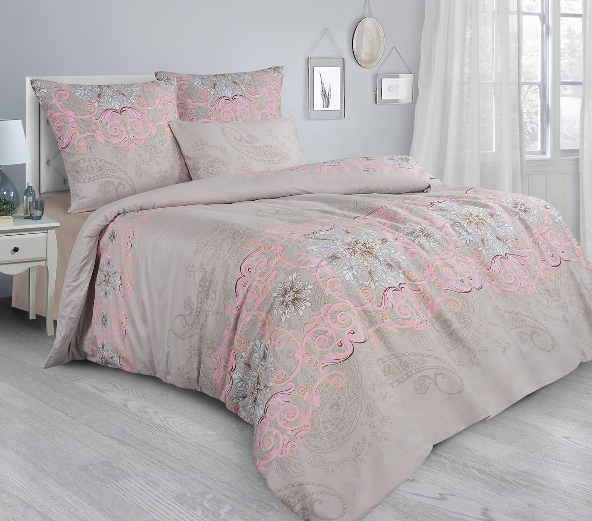 Комплект постельного белья Paisley pink, орнамент, бежевый. Guten Morgen