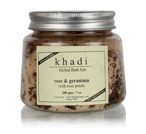 соль для ванны Кхали натурал роза+герань с алое вера, солью мертвого моря  и с лепестками розы  200 гр