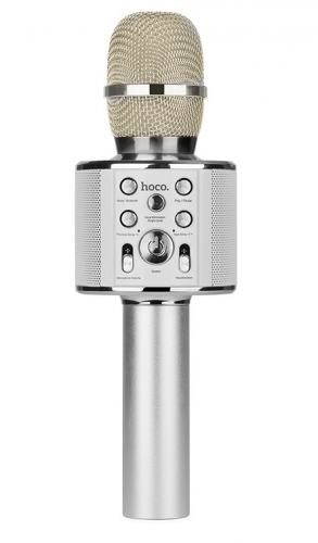 Колонка-микрофон Hoco BK3 беспроводной Bluetooth с функцией караоке серебристая