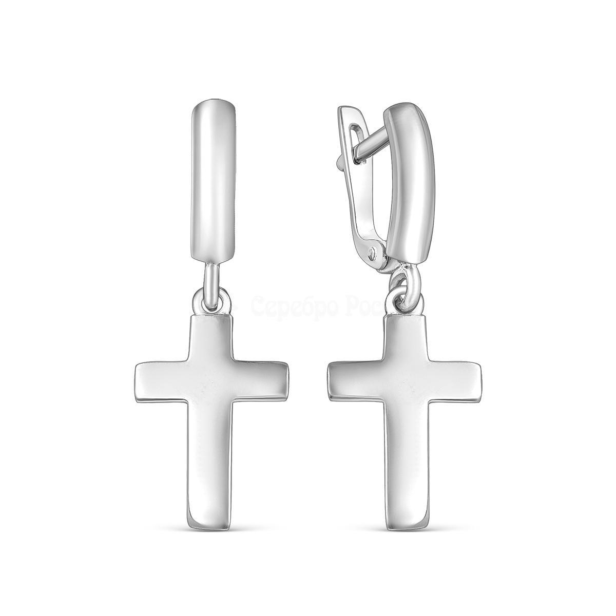 Серьги из серебра родированные - Кресты 925 пробы с019р