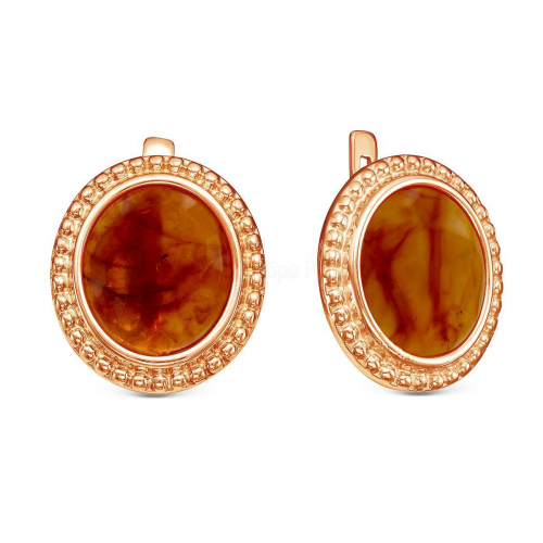 Серьги из золочёного серебра с нат.янтарём 925 пробы 320070з440
