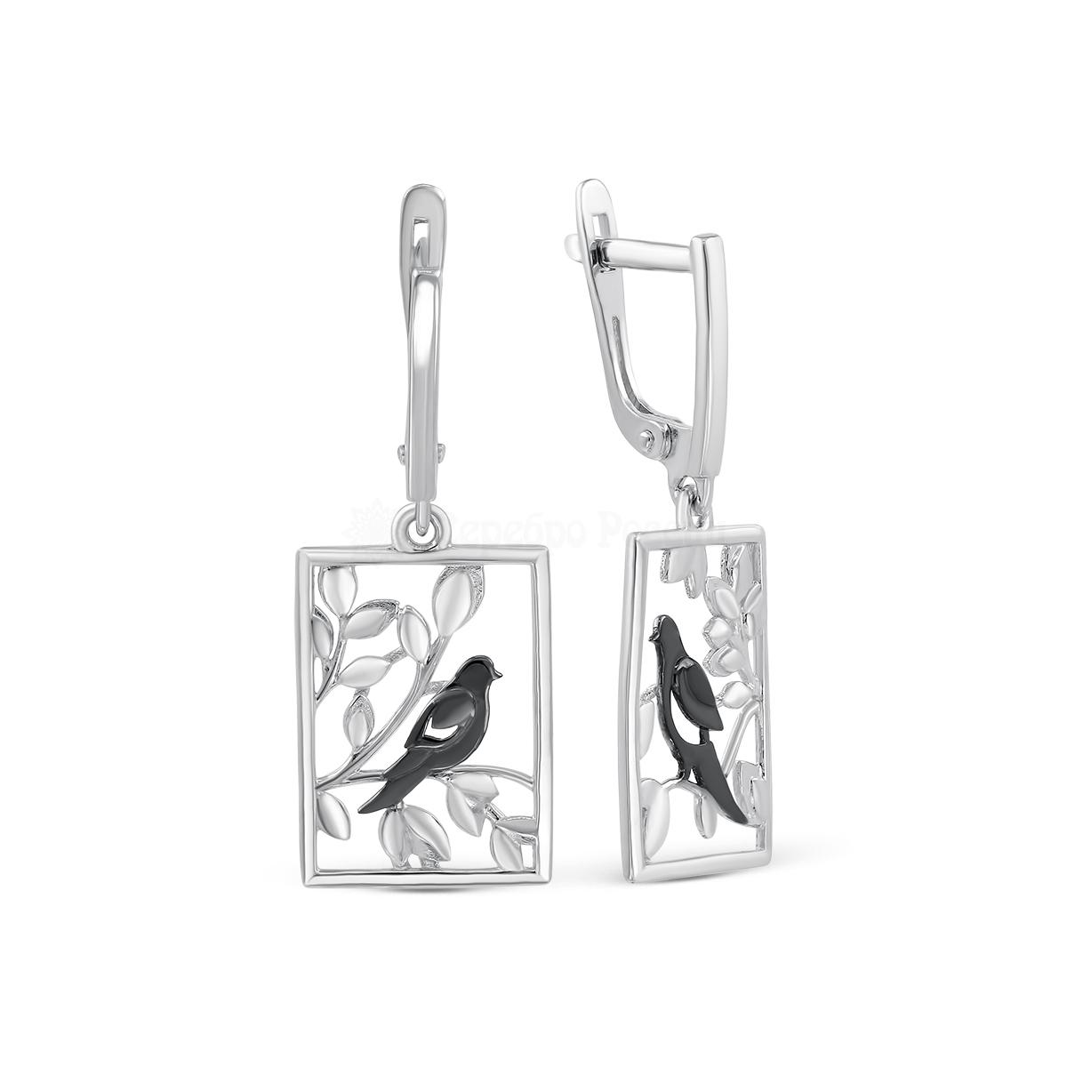 Серьги из серебра родированные 925 пробы С-3385-Р