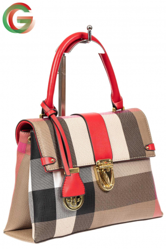 Полосатая сумка-портфель из эко-кожи, мультицвет с красным