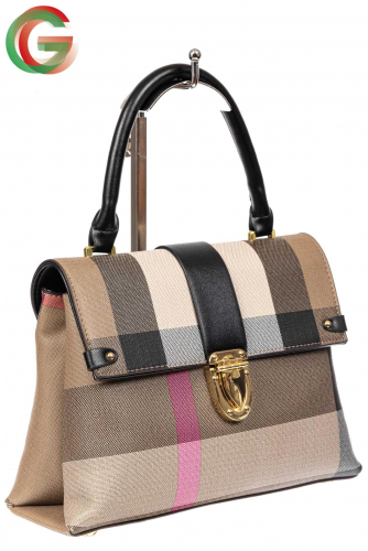 Полосатая сумка-портфель из эко-кожи, мультицвет с черным