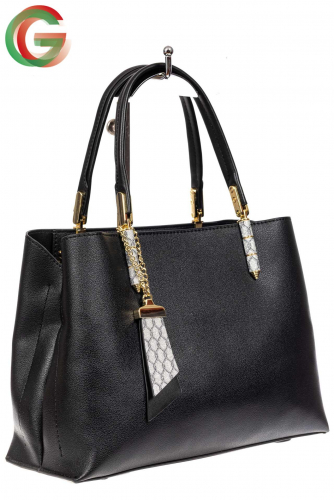 Женская сумка тоут из кожзама с подвеской, цвет черный