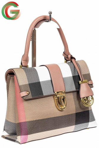 Полосатая сумка-портфель из эко-кожи, мультицвет с розовым