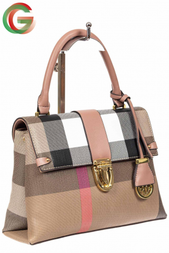 Полосатая сумка-портфель из эко-кожи, мультицвет с розовым