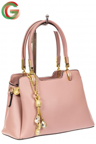 Женская сумка-трапеция из экокожи с подвеской, цвет розовый