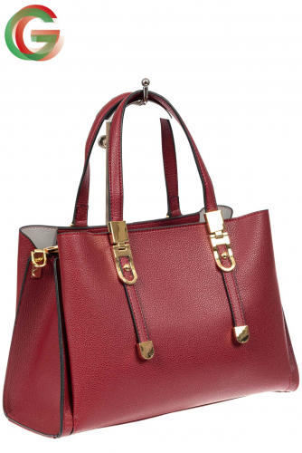 Кожаная женская сумка тоут с регулировкой лямок, цвет красный