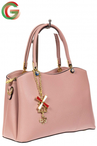 Женская сумка тоут из кожзама с подвеской, цвет розовый
