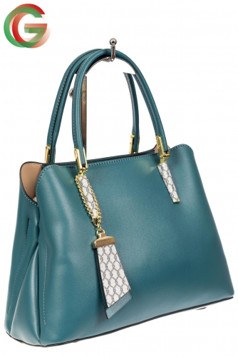 Женская сумка-трапеция из кожзама с подвеской, цвет голубой