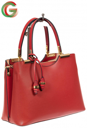 Кожаная женская сумка тоут с подвеской, цвет красный