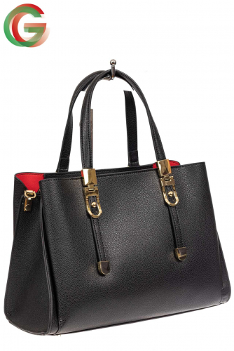 Кожаная женская сумка тоут с регулировкой лямок, цвет черный