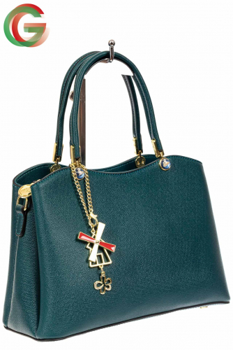 Женская сумка тоут из кожзама с подвеской, цвет сине-зеленый