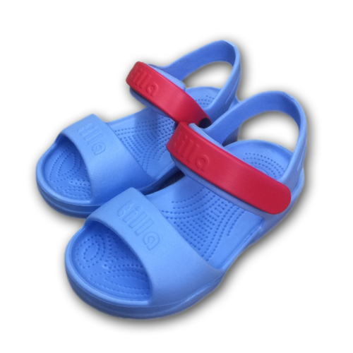сандалии детские из ЭВА с хлястиком из ПВХ и светоотражающей вставкой	 голубо-красный