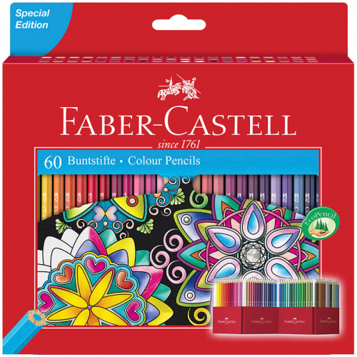 Карандаши цветные Faber-Castell, 60цв., заточен., картон. подставка, европодвес 286237