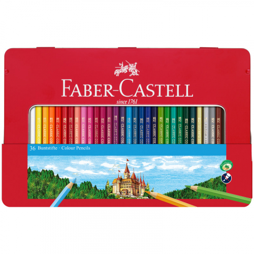 Карандаши цветные Faber-Castell, 36цв., заточен., метал. кор. 286238