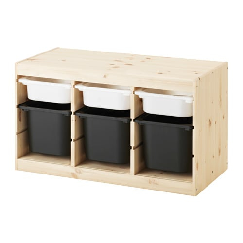 ТРУФАСТ, Комбинация д/хранения+контейнеры, светлая беленая сосна белый, черный, 94x44x52 см