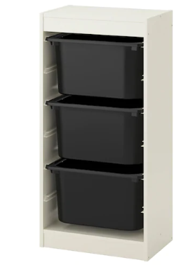 ТРУФАСТ, Комбинация д/хранения+контейнеры, белый, черный, 46x30x94 см